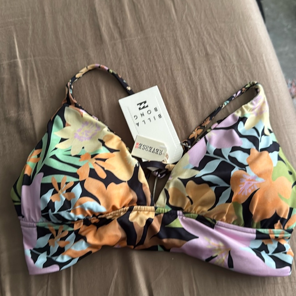 BILLABONG Mas Aloha V Neck Cami Reversible Bikini Top New Floral Black